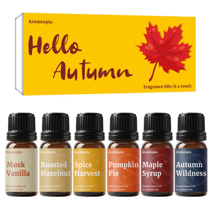Diffuser Essential Oils – Aromtopia Fall Fragrance Oil Set (6x10ml) Pumpkin Pie, Musk Vanilla, Autumn Wildness