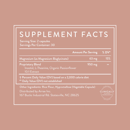Arrae Calm Cortisol Manager — 60 Mood Support Capsules with L-Theanine, Inositol, Passionflower & Magnesium