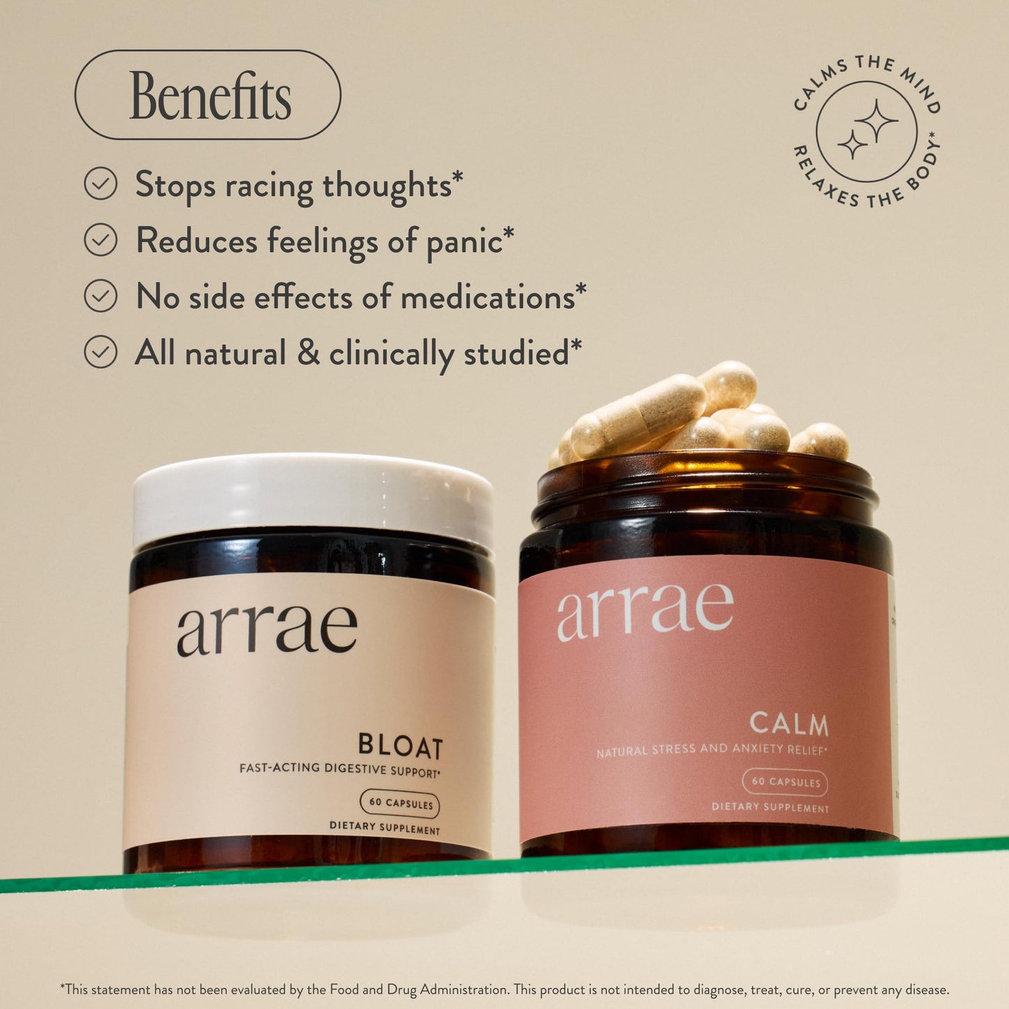 Arrae Calm Cortisol Manager — 60 Mood Support Capsules with L-Theanine, Inositol, Passionflower & Magnesium
