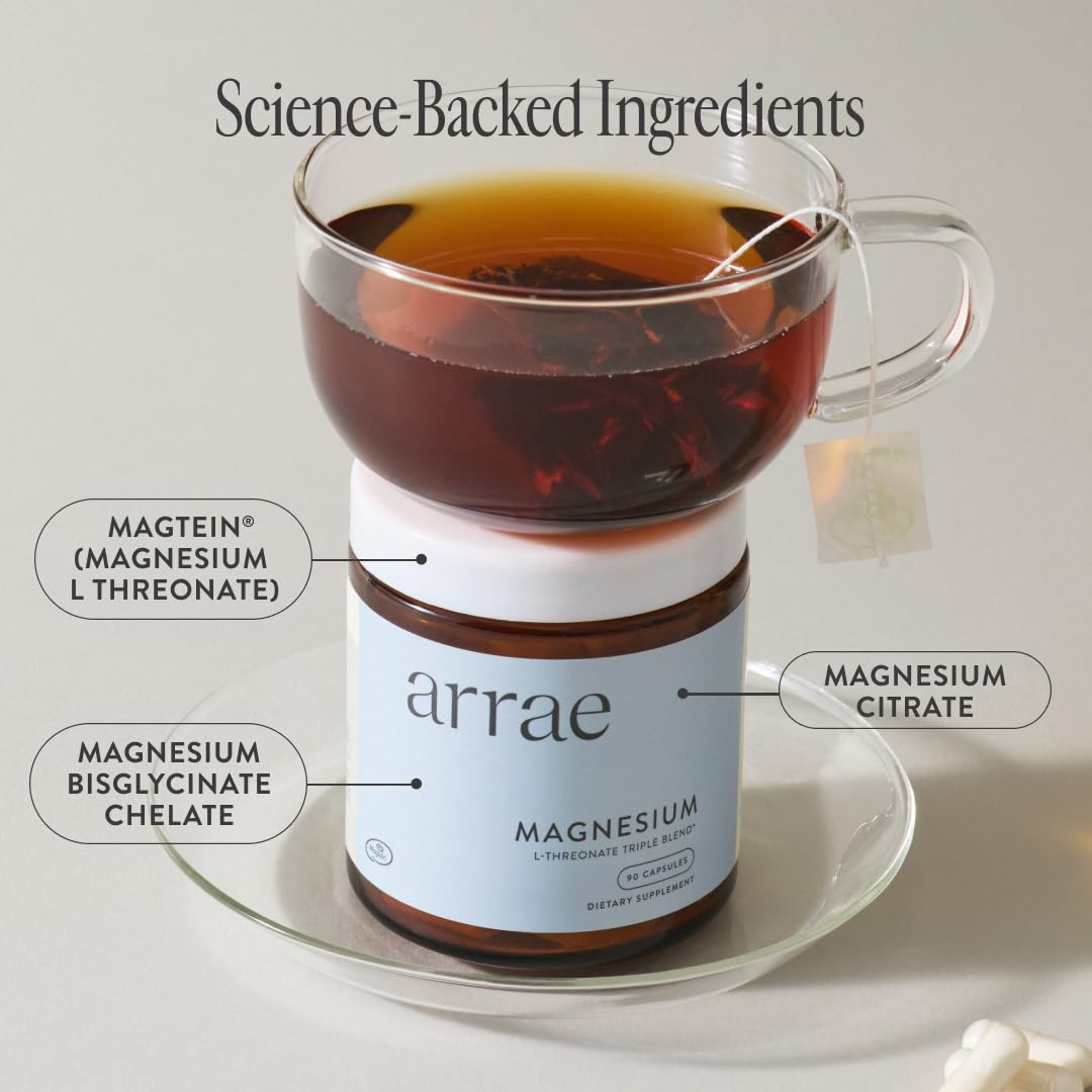 Arrae Magnesium Glycinate, Citrate & L-threonate – 90 Capsules for Mood, Sleep & Muscles