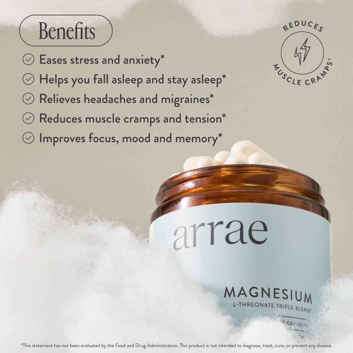Arrae Magnesium Glycinate, Citrate & L-threonate – 90 Capsules for Mood, Sleep & Muscles
