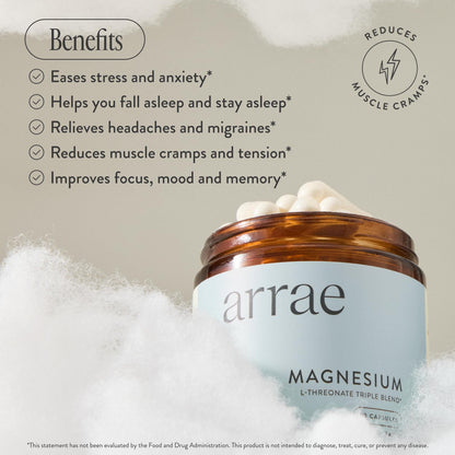 Arrae Magnesium Glycinate, Citrate & L-threonate – 90 Capsules for Mood, Sleep & Muscles