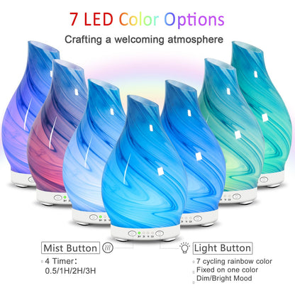 Art Glass Essential Oil Diffuser 120ml – 7 Color LED Lights, 4 Timer Settings, Quiet Cool Mist Humidifier | Gift for Women & Mom