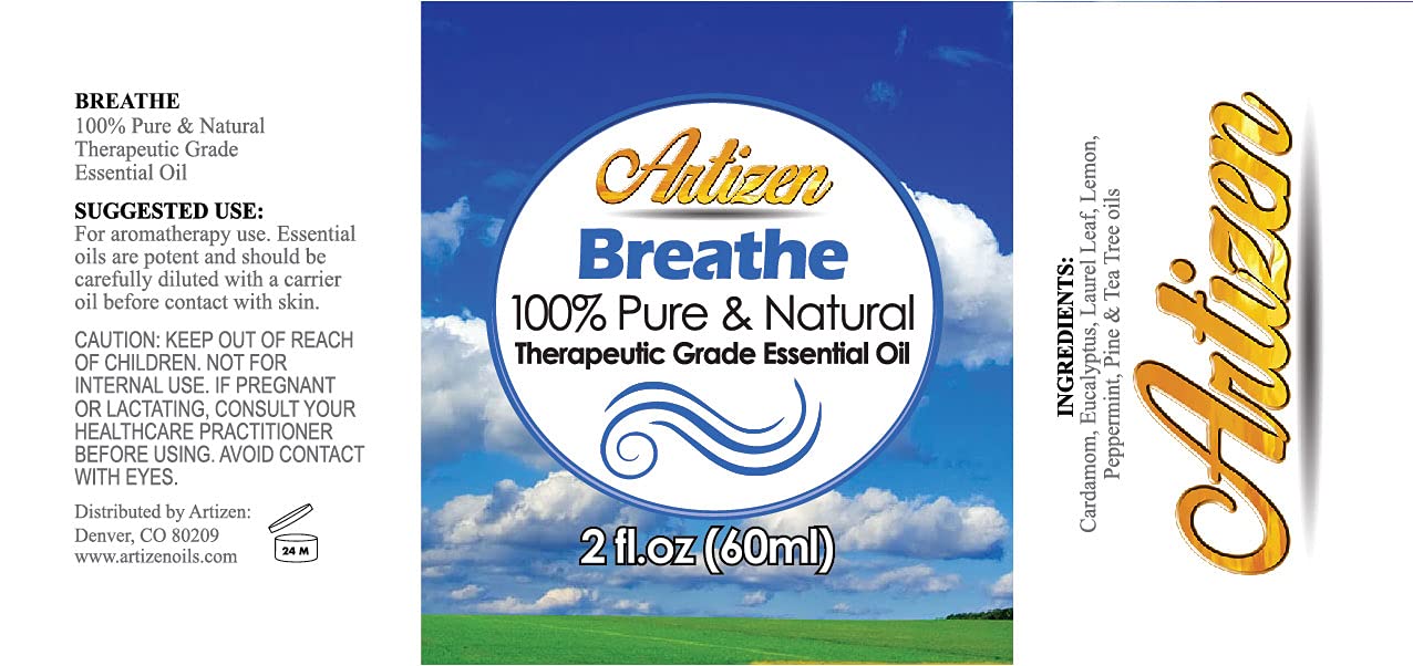 Artizen Breathe Blend Essential Oil — Therapeutic Grade, 2oz Undiluted, Pure & Natural