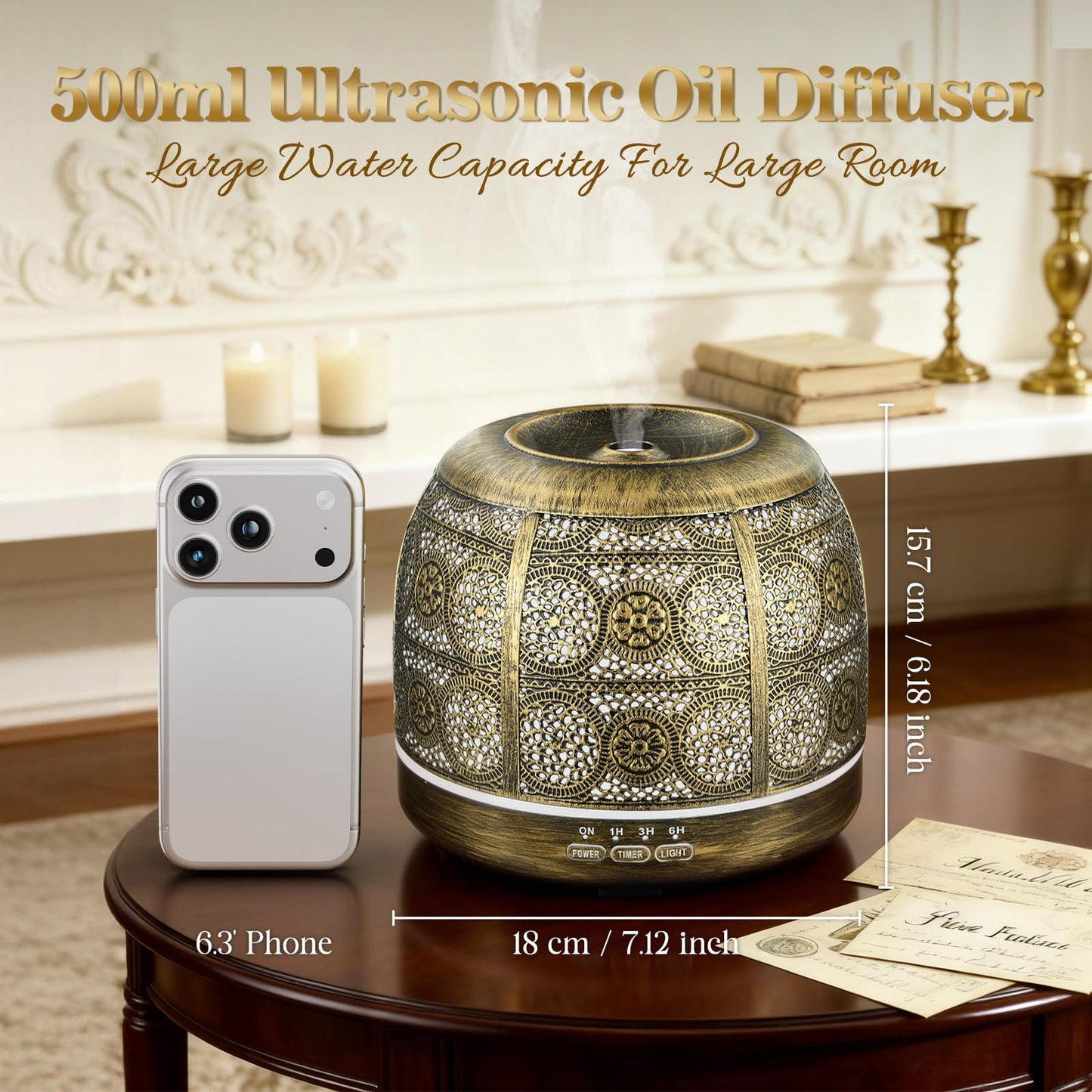 ARVIDSSON 500ml Ultrasonic Essential Oil Diffuser for Large Rooms | Metal Design