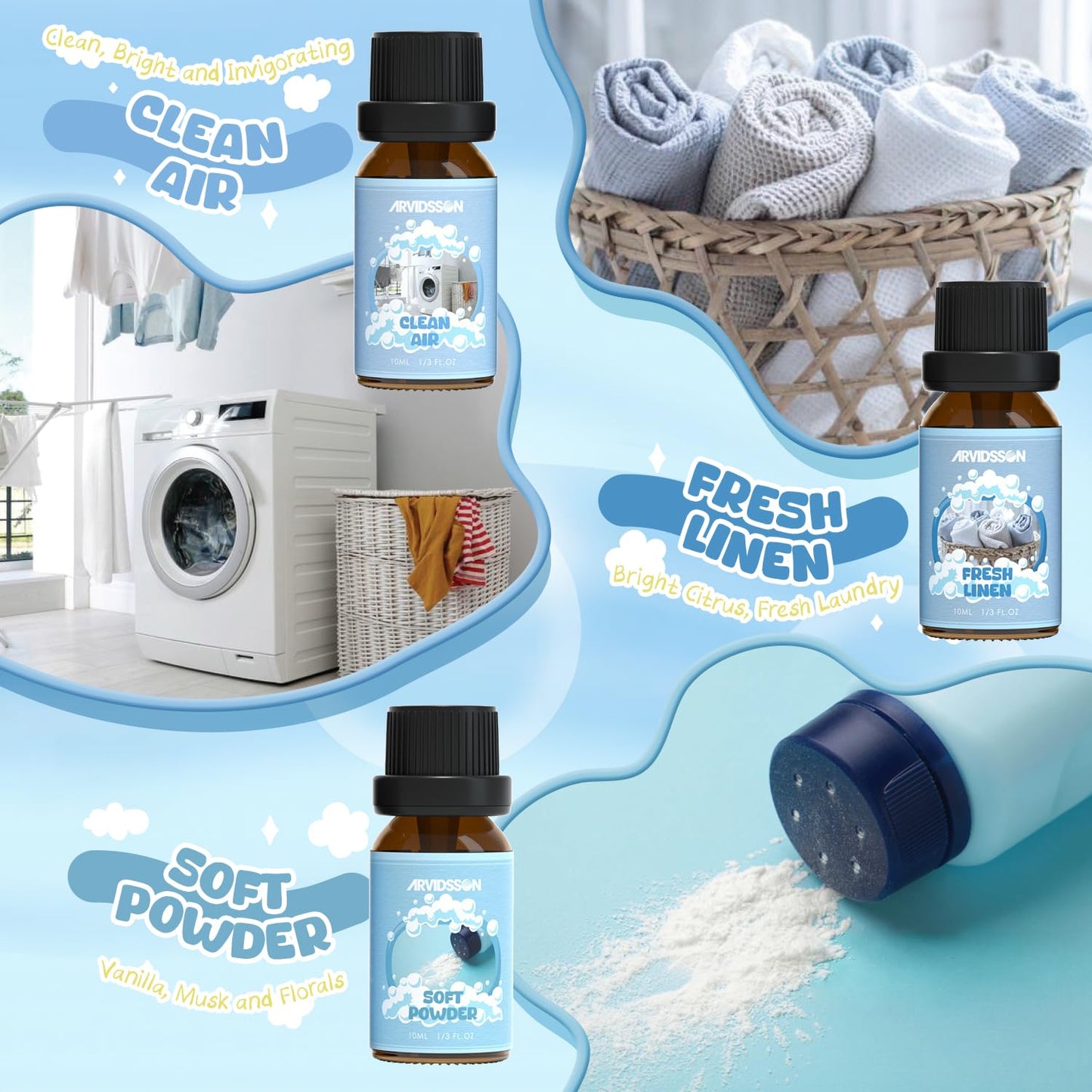ARVIDSSON Clean Essential Oils Set – 6 x 10ml for Diffuser, Soap Making & Home Fragrance