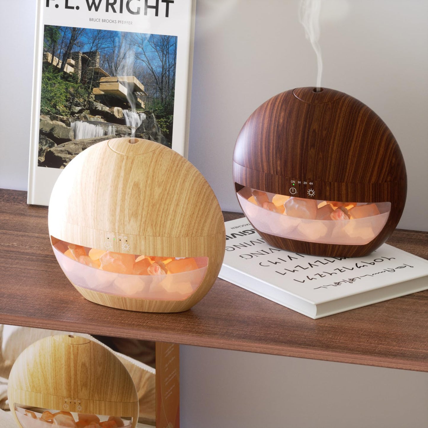 ARVIDSSON Himalayan Salt Lamp Diffuser – Essential Oil Ultrasonic Humidifier (Wood Grain)