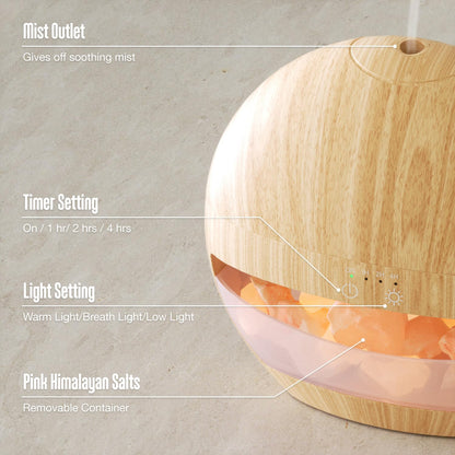 ARVIDSSON Himalayan Salt Lamp Diffuser – Essential Oil Ultrasonic Humidifier (Wood Grain)