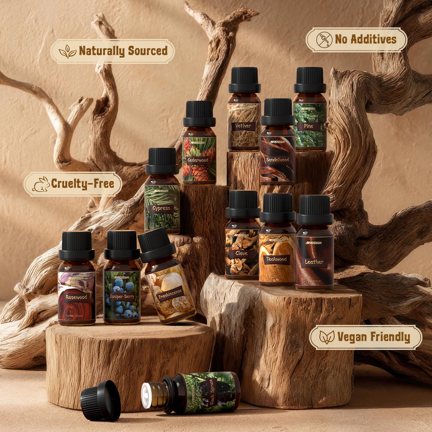 ARVIDSSON Woody Essential Oils Set – 12x10ml Woodsy Oils Gift Set for Diffusers