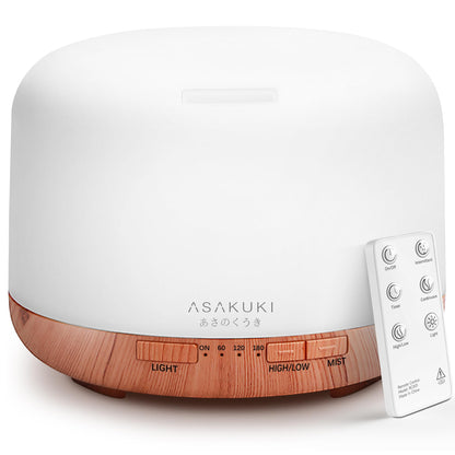 ASAKUKI 500ml Essential Oil Diffuser | Ultrasonic Humidifier with Remote & 7 LED Colors