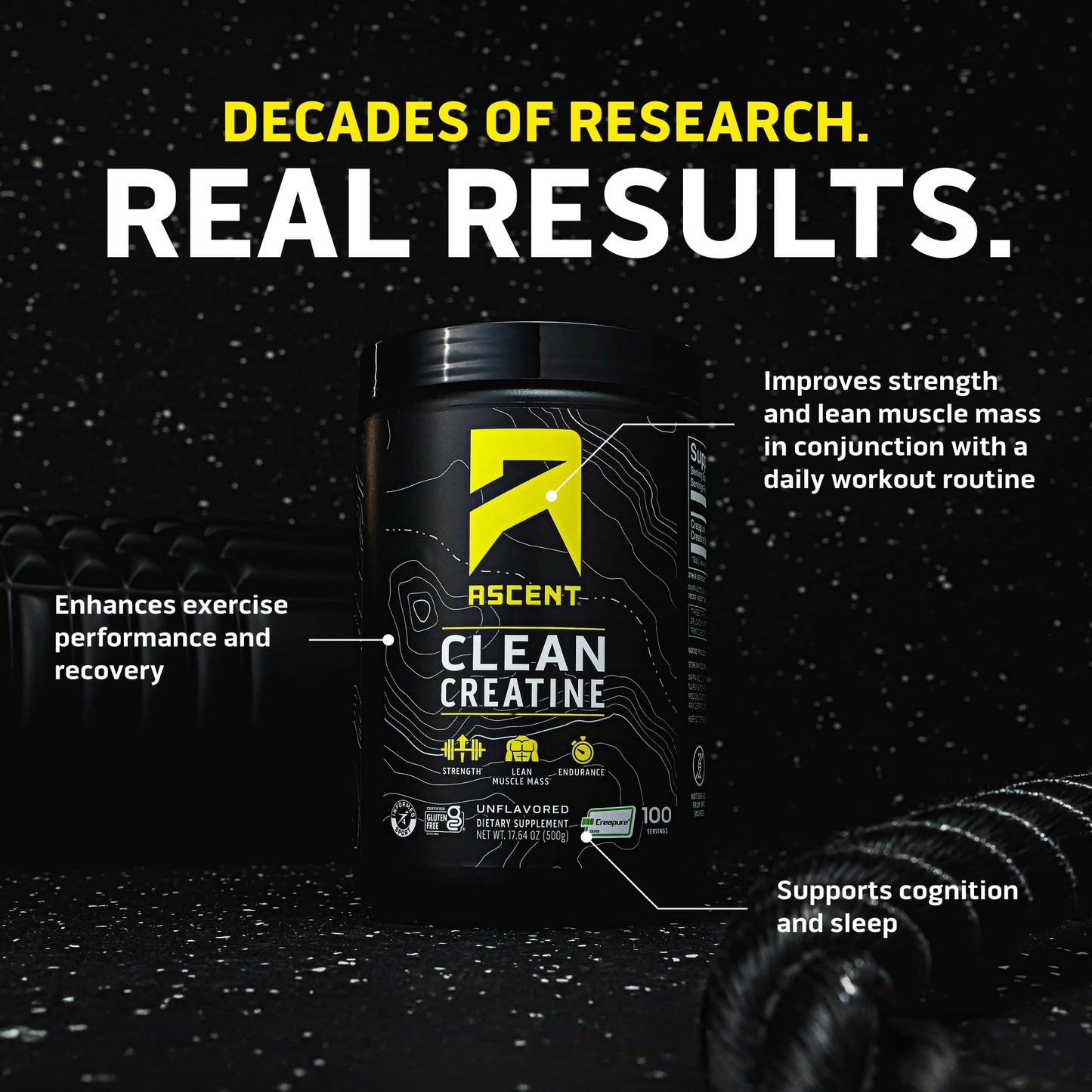 Ascent Clean Creatine Monohydrate Powder – 5G Per Serving, Creapure, Unflavored, 100 Servings