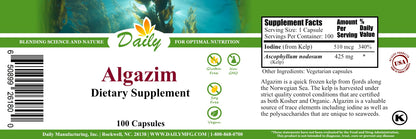 Algazim™ Daily Manufacturing – Iodine & Ascophyllum Nodosum from Norwegian Kelp | 100 Vegetarian Capsules