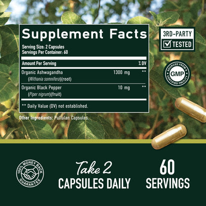 Ashwagandha 1300mg | Stress Resistance & Energy Boost | 120ct Non-GMO
