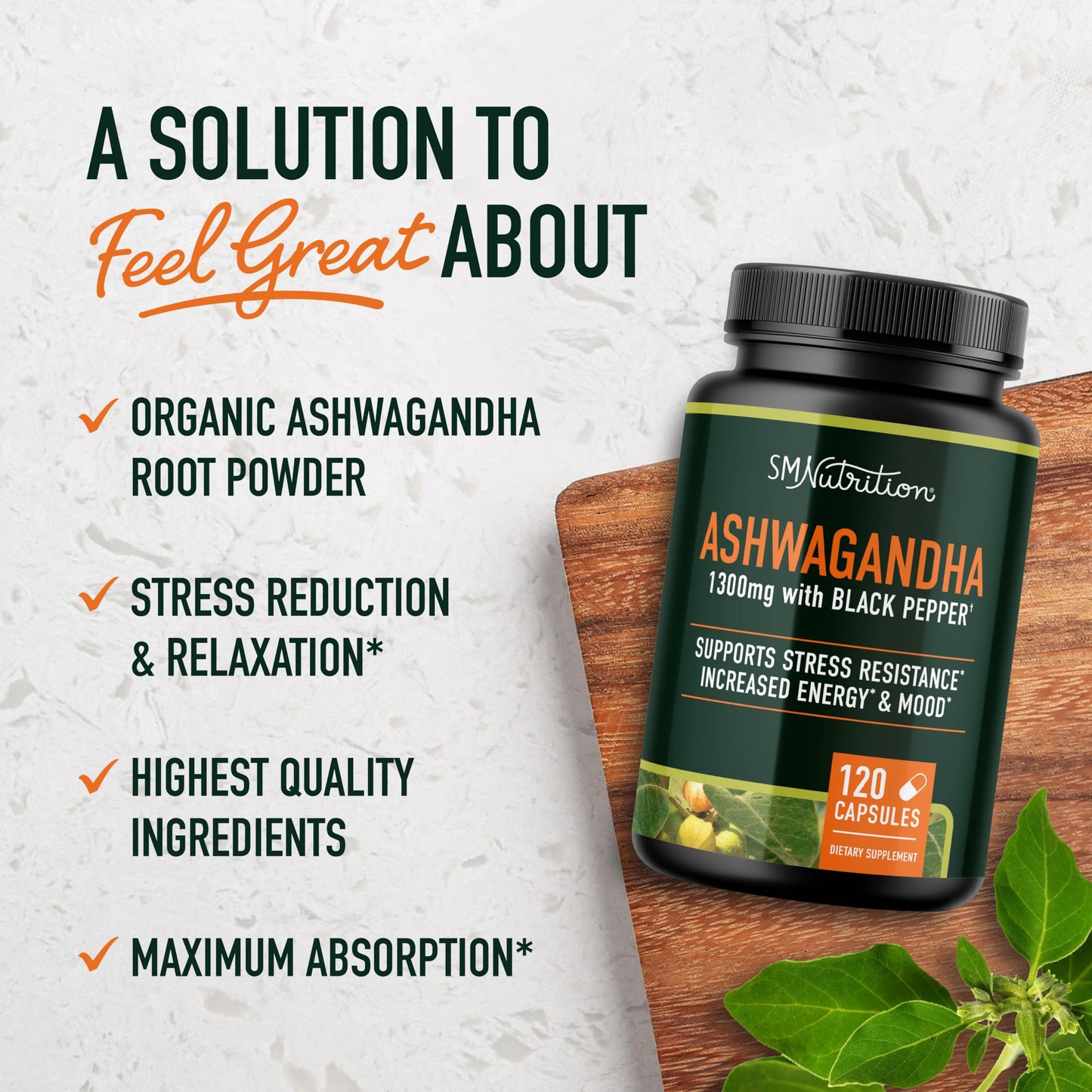 Ashwagandha 1300mg | Stress Resistance & Energy Boost | 120ct Non-GMO
