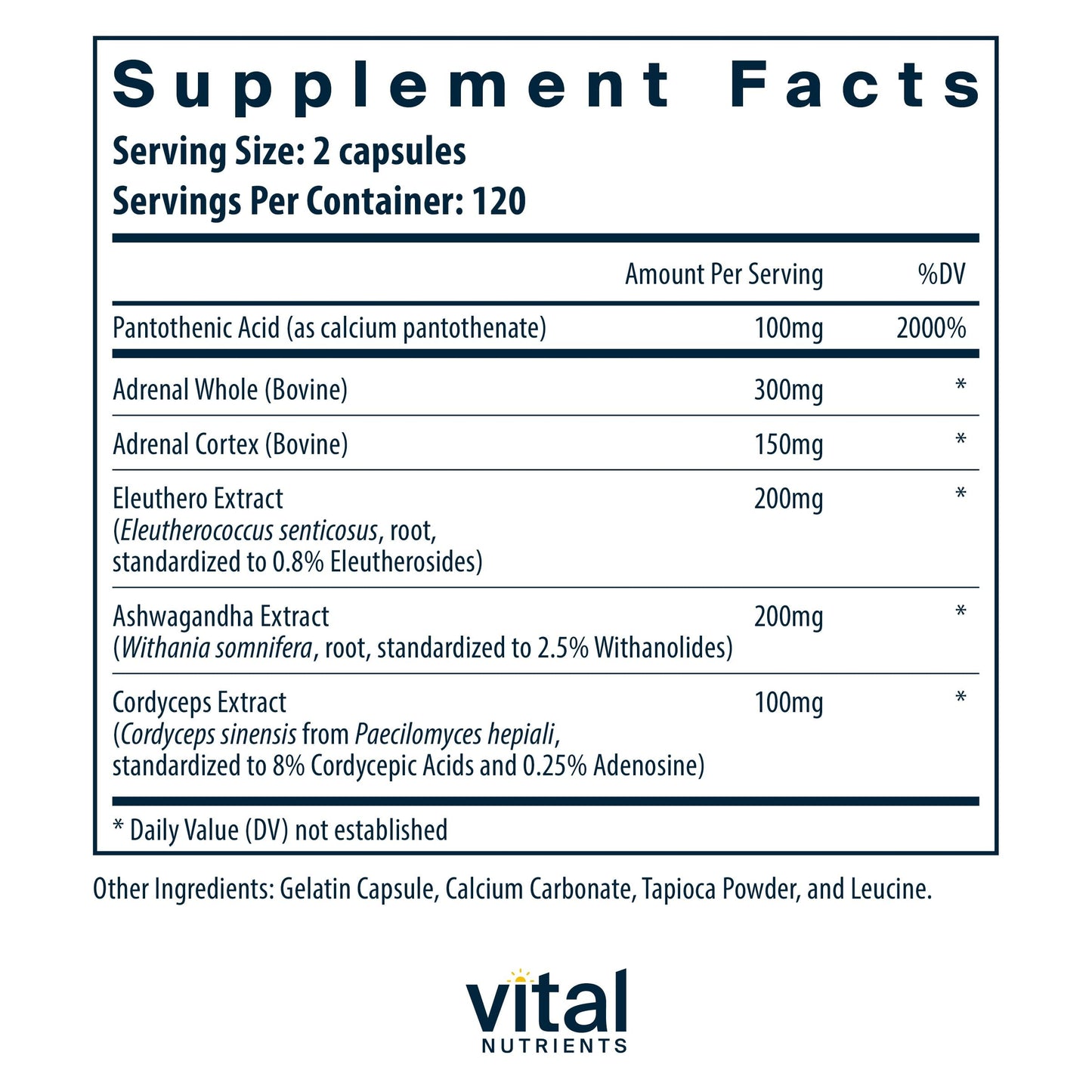 Vital Nutrients Adrenal Support - Stress Response & Energy Support, Gluten Free, 240 Capsules