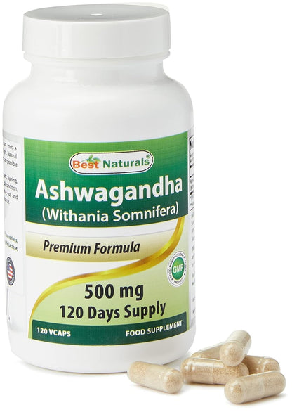 Best Naturals Ashwagandha Capsules 500 mg – Stress & Mood Support, 120 Count