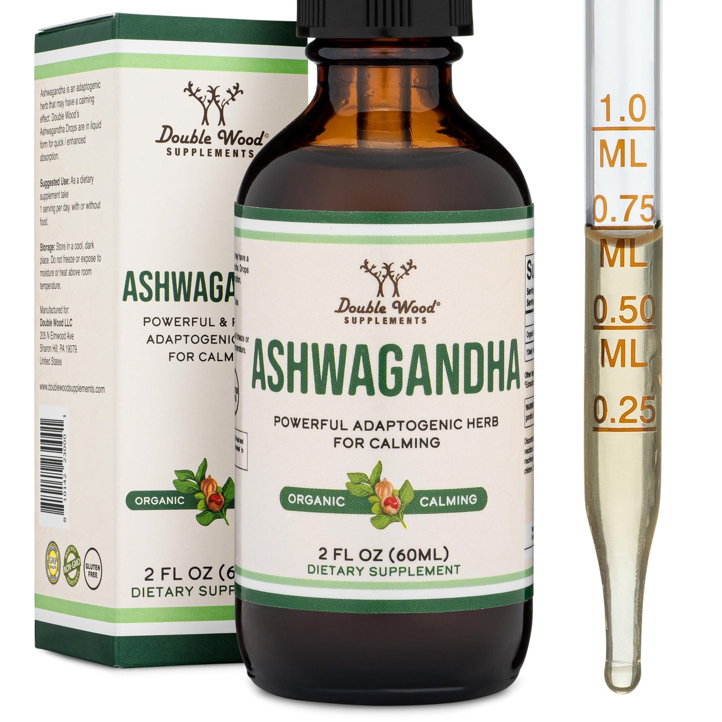 Ashwagandha Organic Drops 1200mg (60 Servings) – Stress Relief | Double Wood