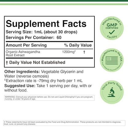 Ashwagandha Organic Drops 1200mg (60 Servings) – Stress Relief | Double Wood