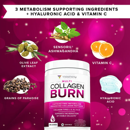 Vitauthority Hydrolyzed Collagen Powder – Burn Ultimate Beauty Complex for Women, Unflavored, 30 Servings