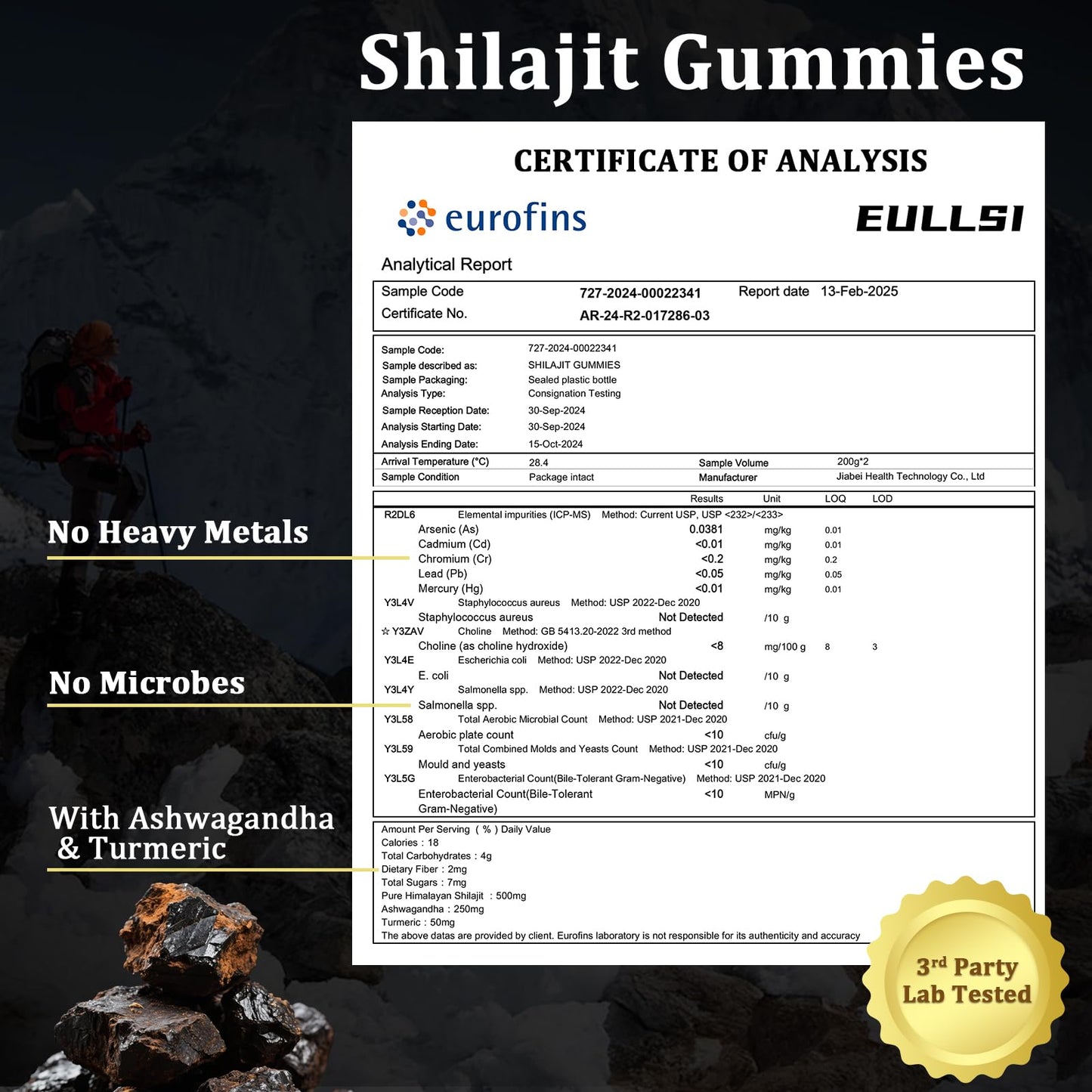 Eullsi Pure Himalayan Shilajit Gummies + Ashwagandha for Energy, Stamina & Immune Support | Vegan Non-GMO, 180 Count