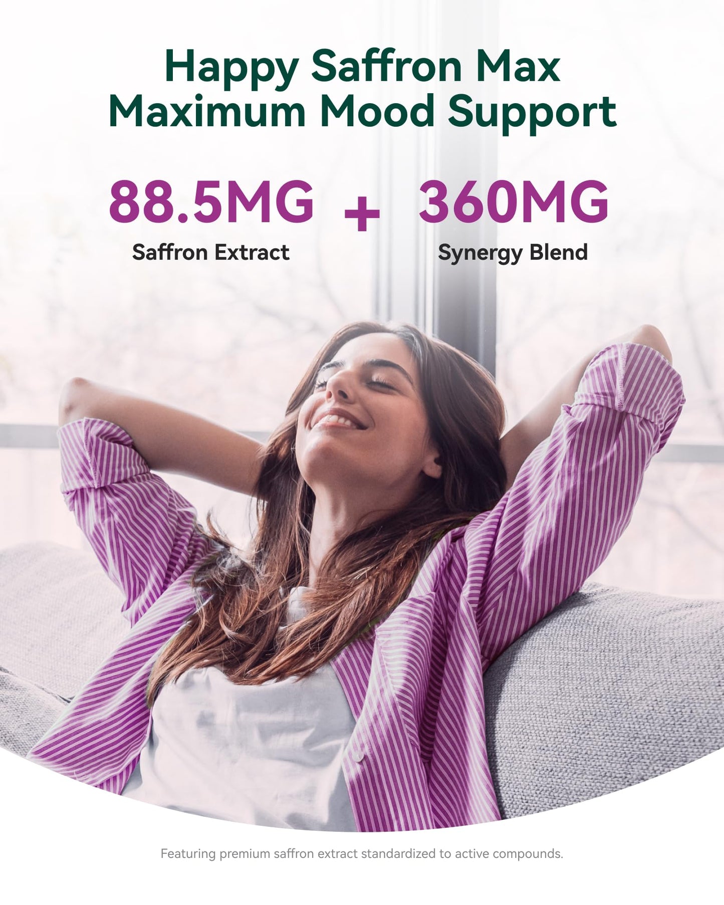 Happy Saffron Max: Mood, Energy & Focus Support - 60 Veg Capsules | Made in USA