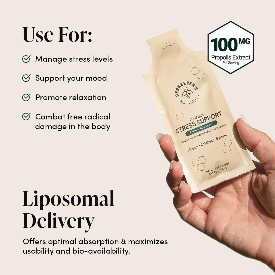 Beekeeper's Naturals Ashwagandha Liposomal Stress Support 600mg with Propolis & L-Theanine, 30ct