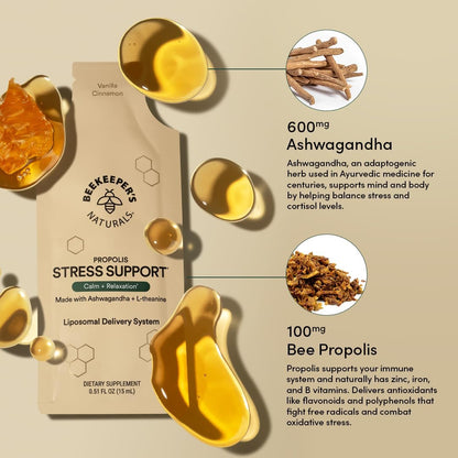 Beekeeper's Naturals Ashwagandha Liposomal Stress Support 600mg with Propolis & L-Theanine, 30ct