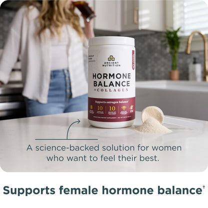 Ancient Nutrition Hormone Balance + Collagen Powder, Vanilla, 25 Servings | Hydrolyzed Collagen Peptides
