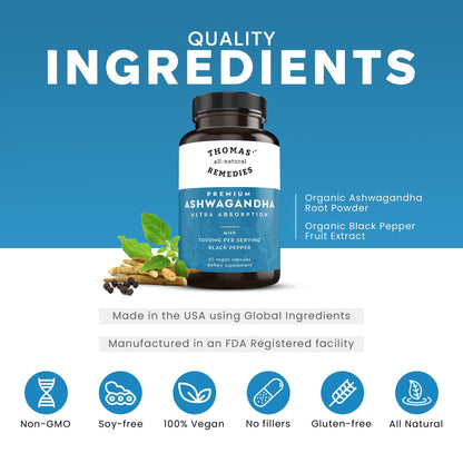 Thomas' Organic Ashwagandha 1000mg – Stress & Mood Support
