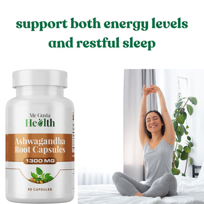 ME GUSTA HEALTH Ashwagandha Root Powder Capsules 1300mg – 90 Veg Capsules – Immune & Mood Support
