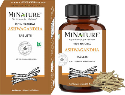 Ashwagandha Tablets - 90 Tablets, 1000 mg by mi Nature | 45 Days Supply | 100% Natural Ashwagandha | Vegan | From India
