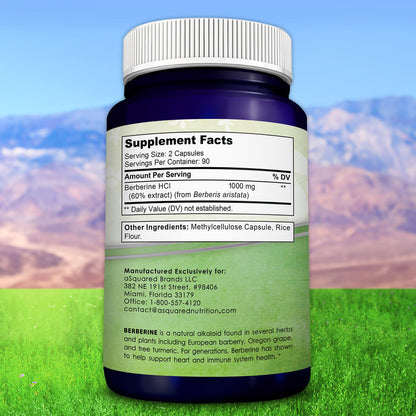 aSquared Nutrition Pure Berberine 1000mg – 180 Veggie Capsules | Max Strength HCl