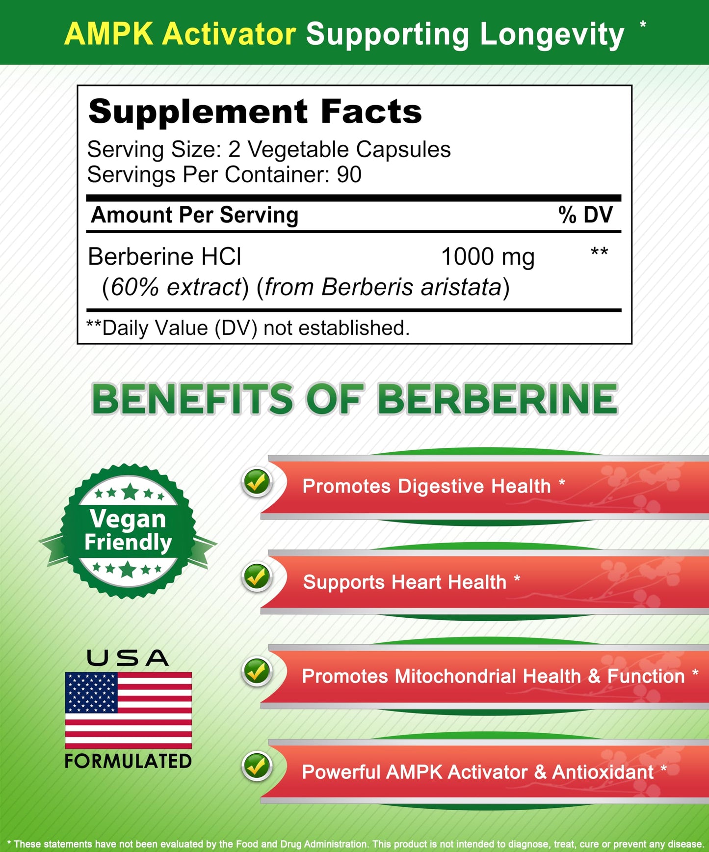 aSquared Nutrition Pure Berberine 1000mg – 180 Veggie Capsules | Max Strength HCl