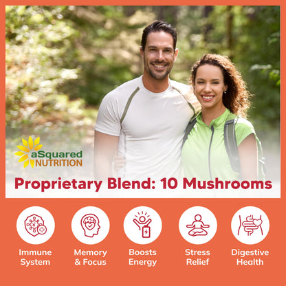 aSquared Nutrition Mushroom Gummies - 10x Complex Mushroom Blend for Energy, Focus & Immune Support