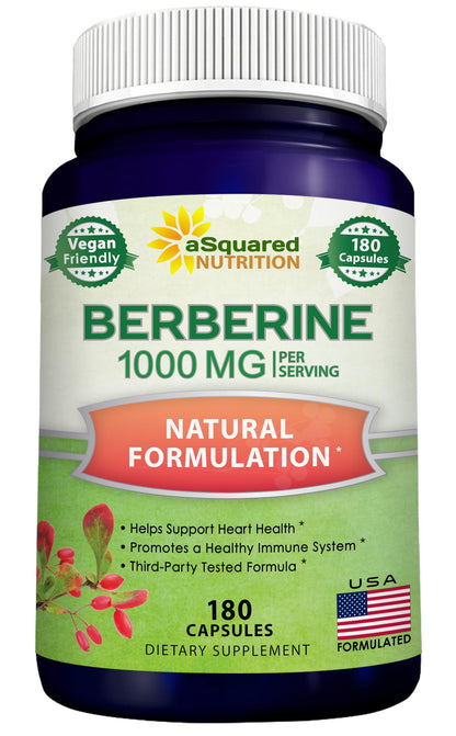 aSquared Nutrition Pure Berberine 1000mg – 180 Veggie Capsules | Max Strength HCl
