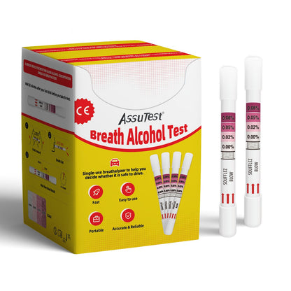 AssuTest 25-Tests Disposable Breathalyzer Kit – 4-Level Colorimetric Home BAC Test for Personal Use