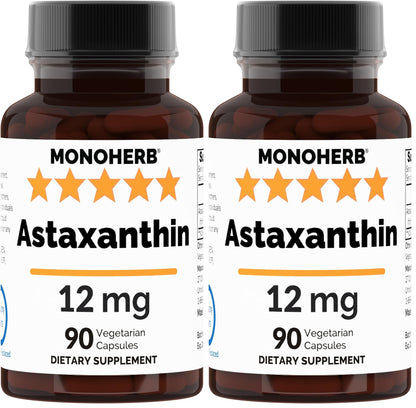 Astaxanthin 12 mg - 90 Veg Capsules (Pack of 2) | Vegan Antioxidant Supplement