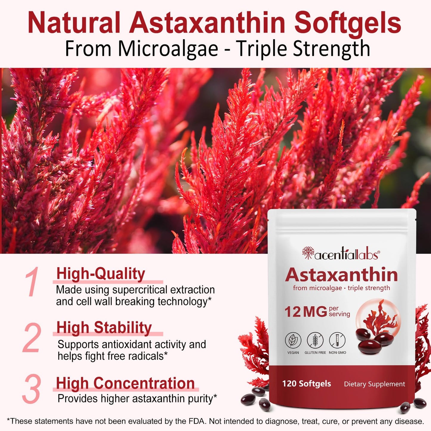 Astaxanthin 12mg - Premium Astaxanthin Supplements | 120 Softgels