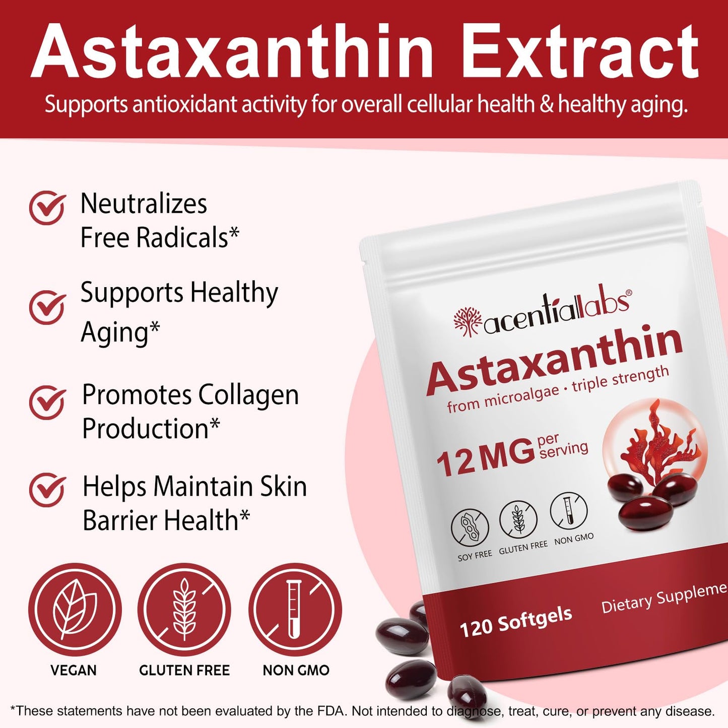 DLOMFVFQ 2 Pack Astaxanthin 12mg Softgels | Premium Antioxidant Support for Eyes, Skin, and Circulation