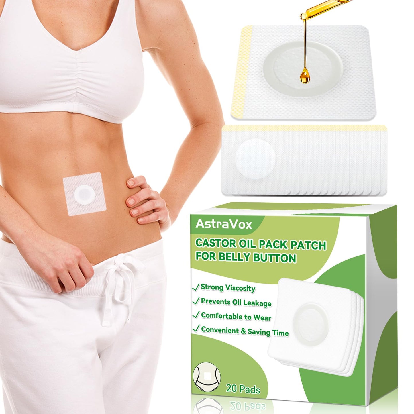 AstraVox 20pcs Castor Oil Patches for Belly Button – Self-Adhesive, Portable, Disposable (Oil Not Included)