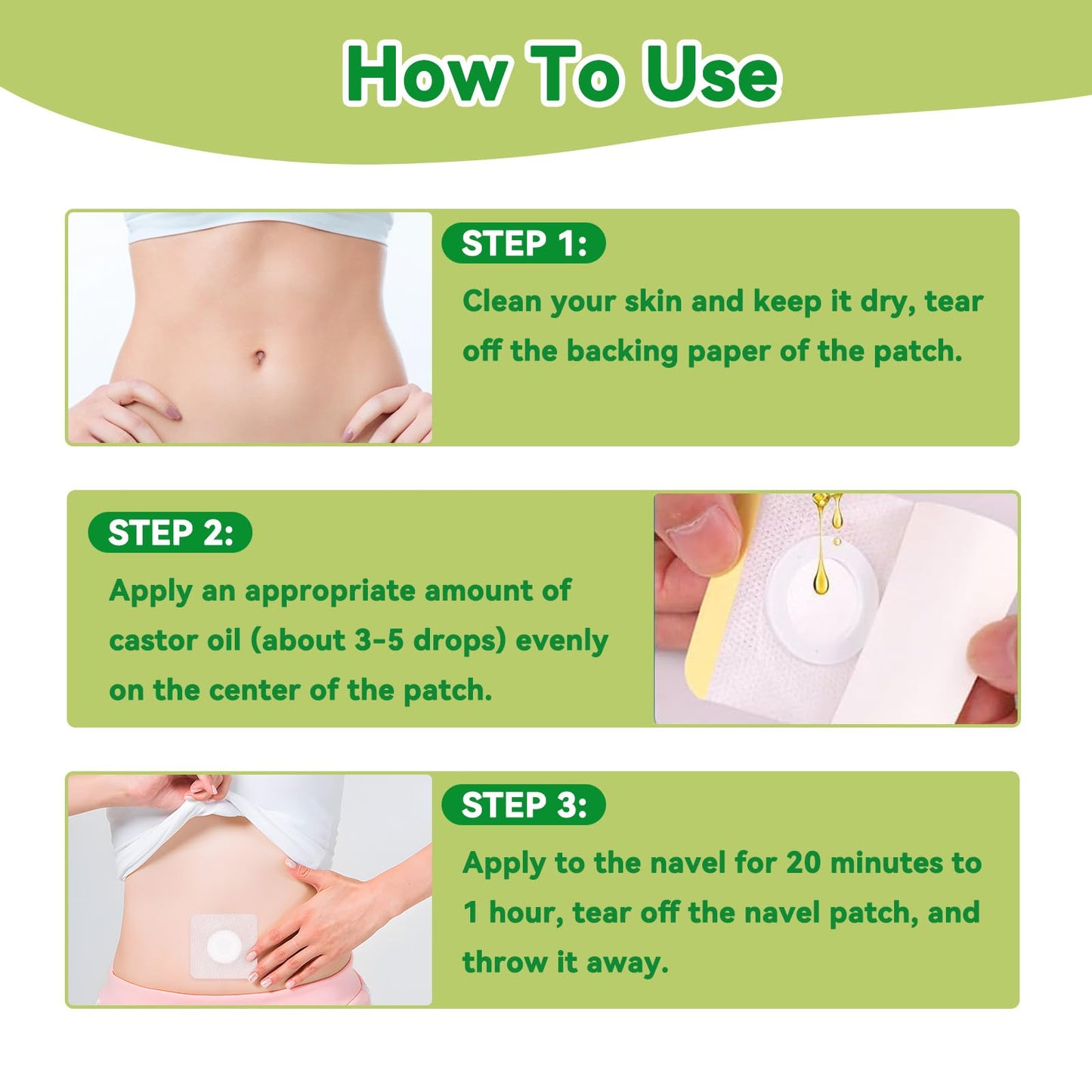 AstraVox 20pcs Castor Oil Patches for Belly Button – Self-Adhesive, Portable, Disposable (Oil Not Included)