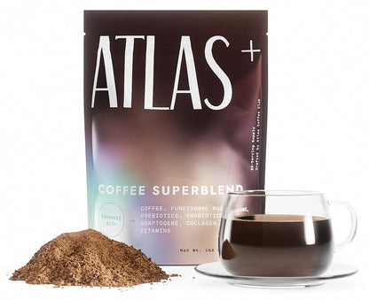 Atlas+ Coffee Superblend – Premium Mushroom Coffee with Collagen, Probiotics, D3 & B12 | 28 Servings