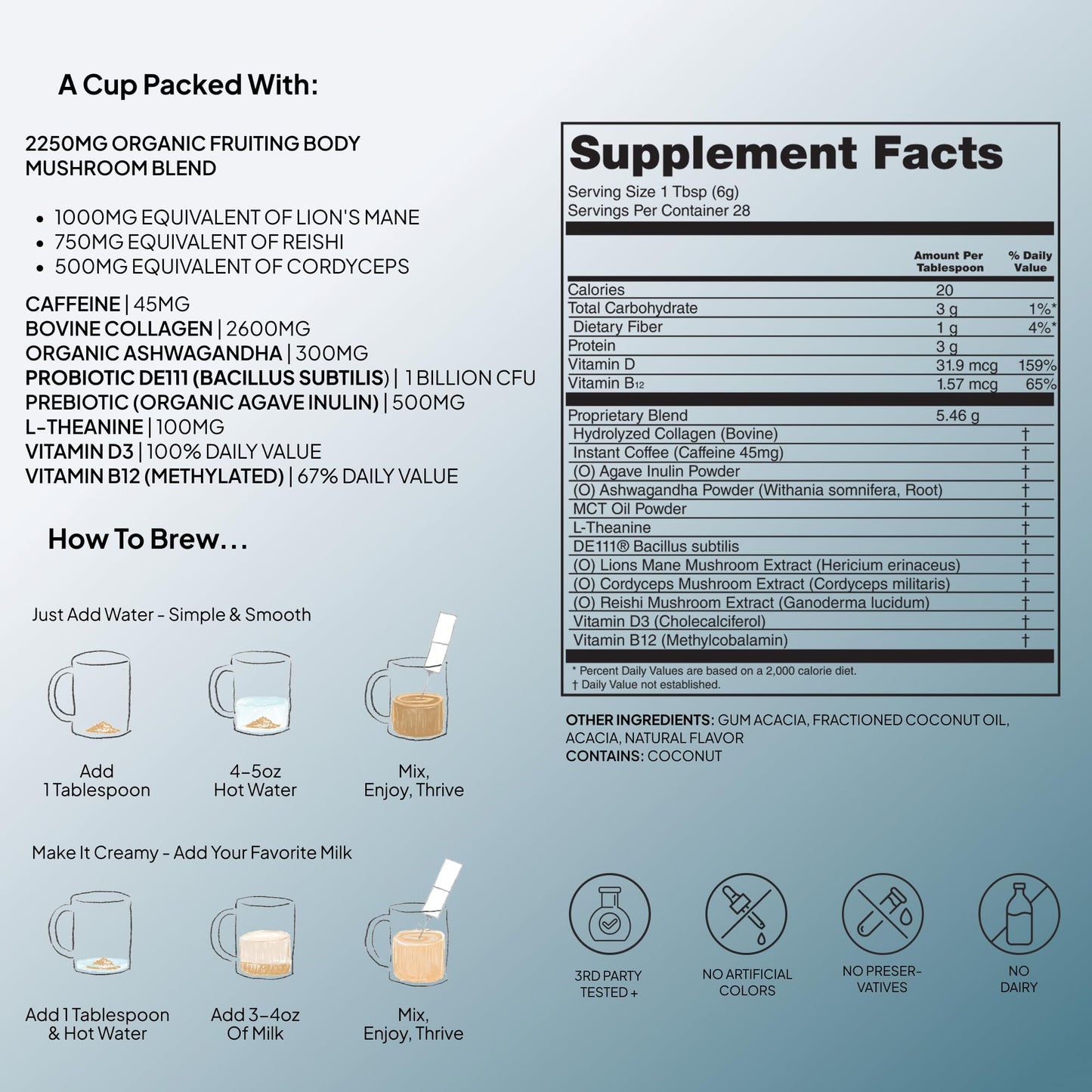 Atlas+ Coffee Superblend – Premium Mushroom Coffee with Collagen, Probiotics, D3 & B12 | 28 Servings