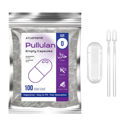 ATLEMISME Pullulan Empty Capsules Size 0 – Vegan, 100 Count