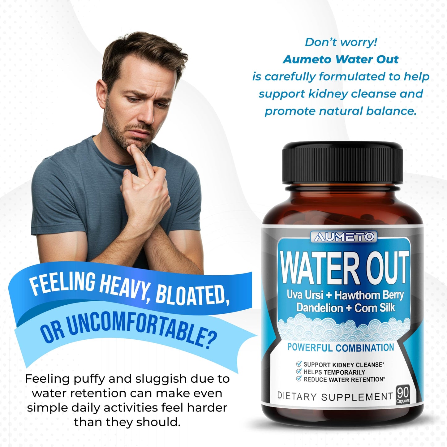 AUMETO Water Out Pills – Uva Ursi, Hawthorn Berry, Dandelion & Corn Silk (90 Count) – Kidney & Stomach Support