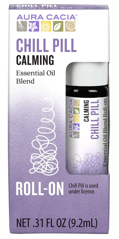 Aura Cacia Chill Pill Roll-On Essential Oil Blend – Sweet Orange, Lavender, Peppermint, Basil, Patchouli, Roman Chamomile | 0.31 oz