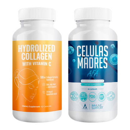Aura Vitamin Mega Antioxidant Bundle – Hydrolyzed Collagen & AFA Stem Cell | Celula Madre Skin, Hair & Nails (60 Capsules)