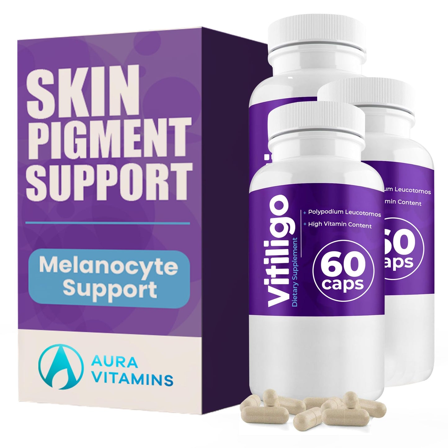 Aura Vitamins Vitiligo Capsules 60 Count | Support Skin Pigmentation & Reduce White Spots