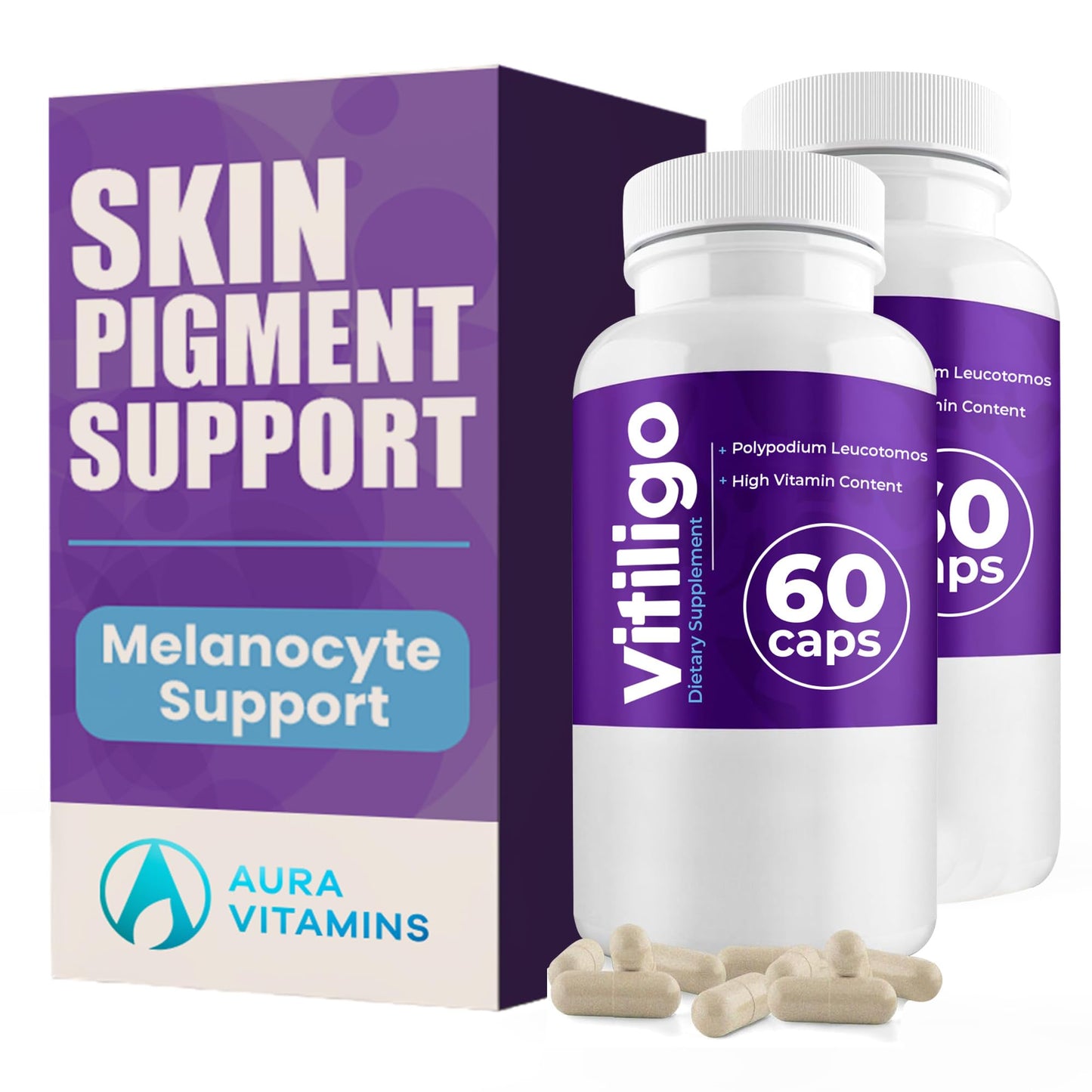 AURA VITAMINS Vitiligo Capsules – 60 Count | 1 Month Supply for Skin Pigmentation Support