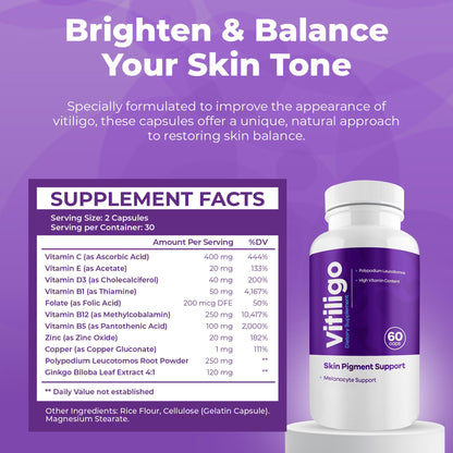 AURA VITAMINS Vitiligo Capsules – 60 Count | 1 Month Supply for Skin Pigmentation Support